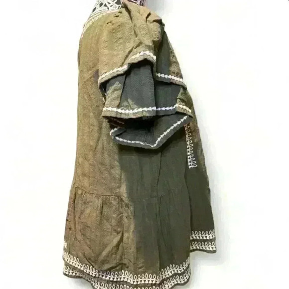 LOFT Women's Petite Medium Olive Green Embroidered Peplum Blouse - Picture 2 of 5